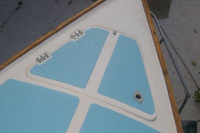 Close-up of anchor hatch repainted with non-slip paint