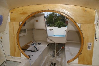 View from inside the boat showing new lintel and posts on either side to shore up mast compression area
