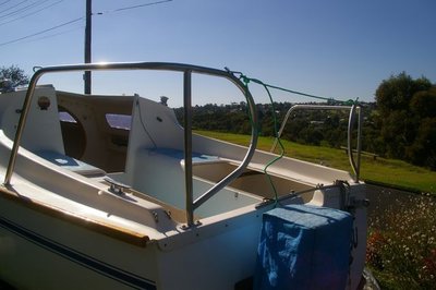 Rear view of taffrails in place.