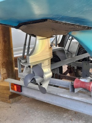 Inboard motor. I was deeply suspicious of this looking at all the outboard brackets and long shaft outboards that adorn this site. Reality was, it was super accessible, provided great wash over the rudder and steering was responsive as a result. So I'm in no hurry to change this arrangement
