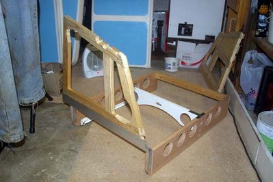 Assembled port side cabin frame with aluminium angle to strengthen area where Ravia stove will be mounted to slide out