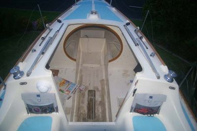 View of coach roof deck area and cockpit: a bit messy, but a work in progress, including interior wiring.