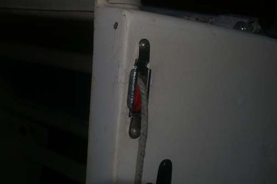 New centre-plate wall-mounted block in position in starboard cockpit wall.