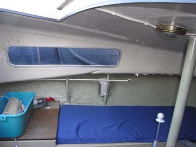 Interior of TIKI showing two-tone gloss enamel paint finish on walls and cabin roof.
