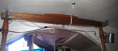 Beam under mast.  Brackets are for roller blind.  Beam is laminated from 3 straight pieces