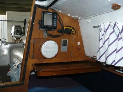 Port side aft cabin. <br />Note the slide-in table under. Also had a hatch on the RHS for emergency gear.